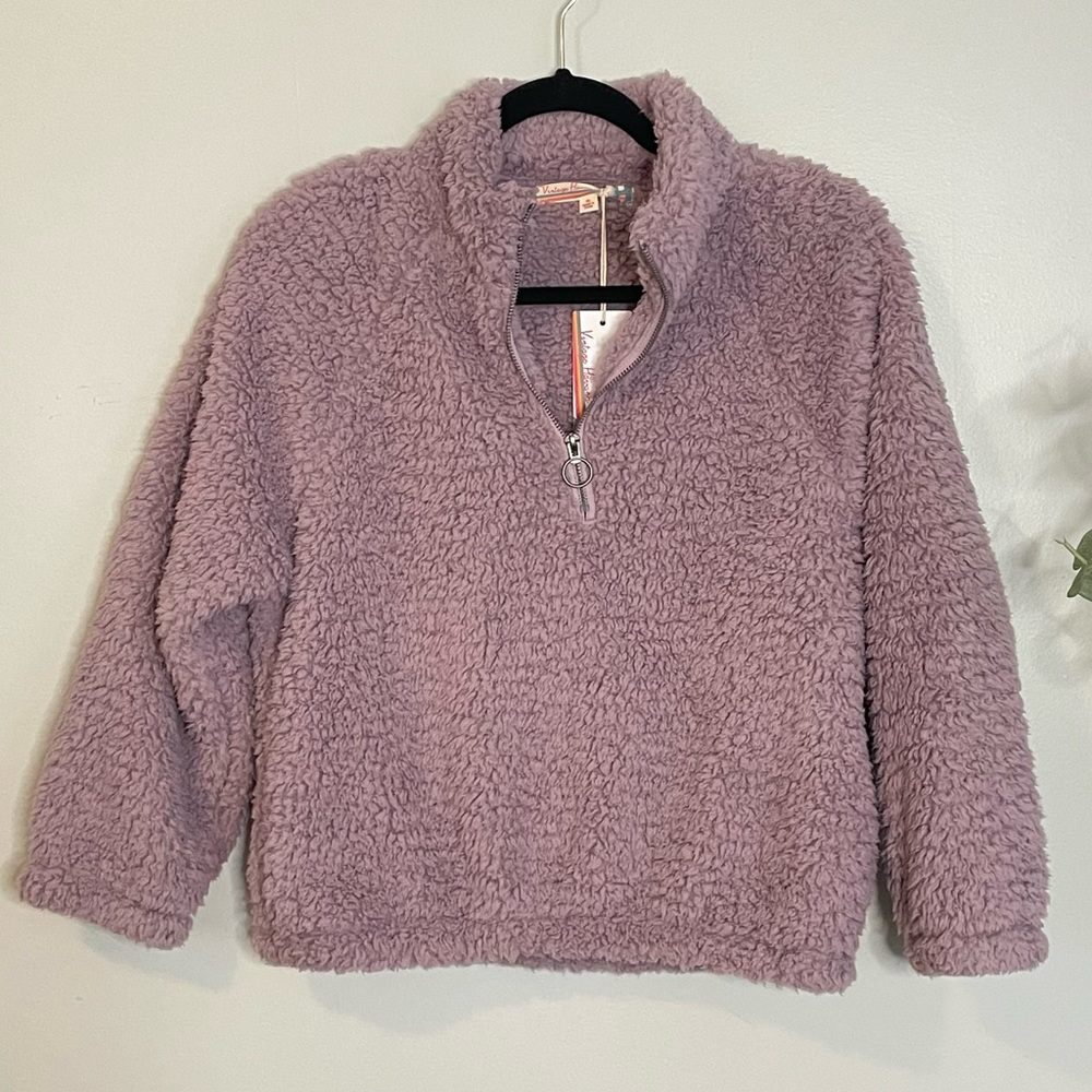 Vintage Havana Sherpa Quarter Zip Pullover Sweatshirt Lavender XL